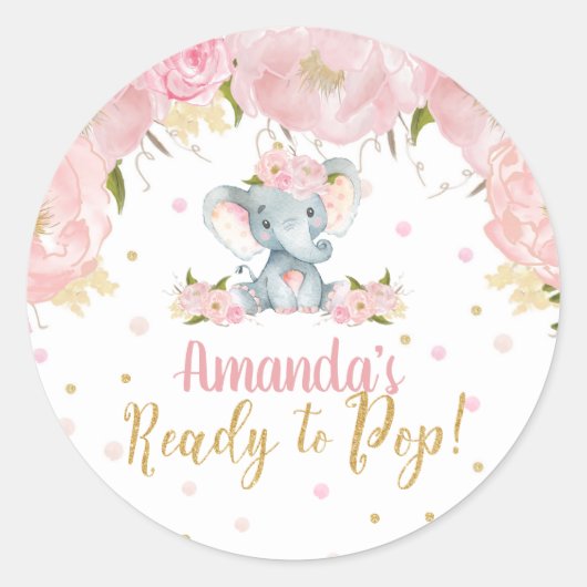 Sticker Rond Baby shower d'éléphant floral prêt à la pop (Devant)