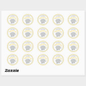 Sticker Rond Baby shower d'éléphant jaune et gris moderne (Feuille)