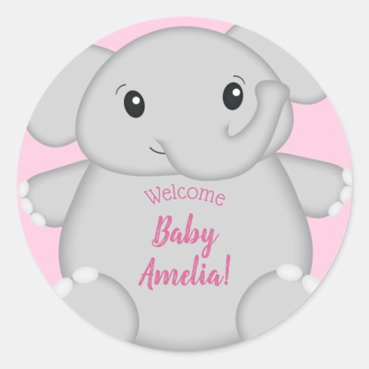 Sticker Rond Baby shower d'éléphant rose (Devant)