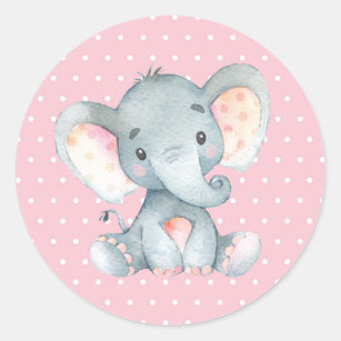 Sticker Rond Baby shower d'éléphant rose