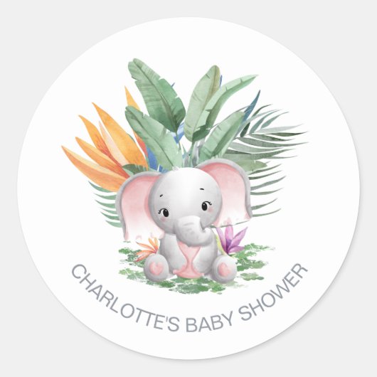 Sticker Rond Baby shower d'éléphant rose (Devant)