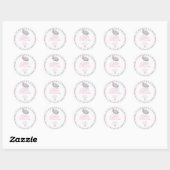 Sticker Rond Baby shower d'éléphant rose, gris blanc (Feuille)