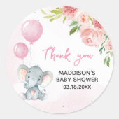 Sticker Rond Baby shower d'éléphant rose vif (Devant)