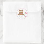 Sticker Rond Baby shower d'enveloppe de Chouette rose (Sac)