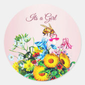 Sticker Rond Baby shower des abeilles Pink Floral Pacifier (Devant)