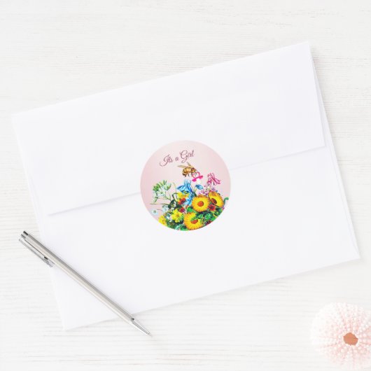 Sticker Rond Baby shower des abeilles Pink Floral Pacifier (Enveloppe)