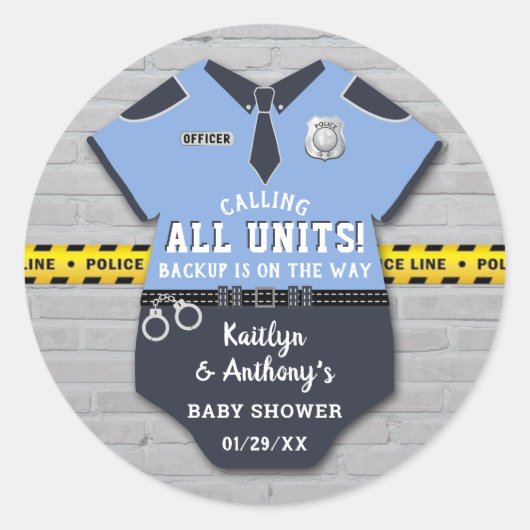 Sticker Rond Baby shower des agents de police (Devant)