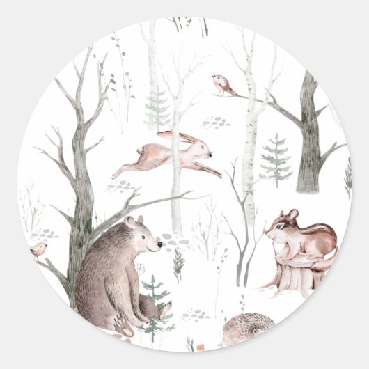 Sticker Rond Baby shower des amis de la forêt aquarelle (Devant)