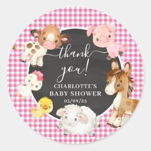 Sticker Rond Baby shower des animaux de ferme