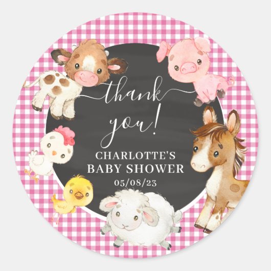 Sticker Rond Baby shower des animaux de ferme (Devant)