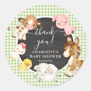 Sticker Rond Baby shower des animaux de ferme