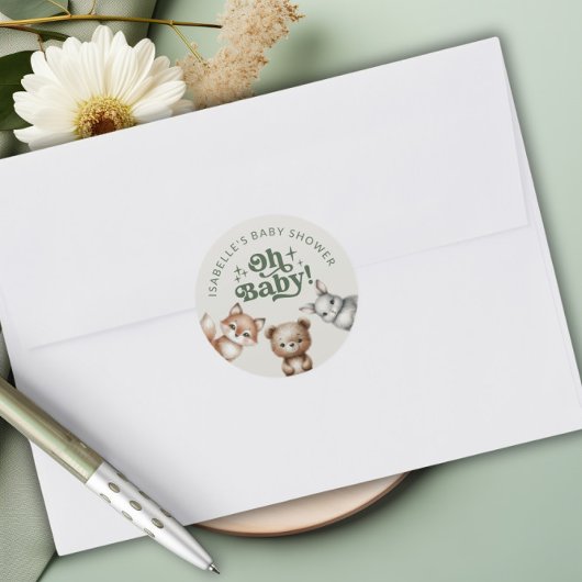 Sticker Rond Baby shower des animaux forestiers