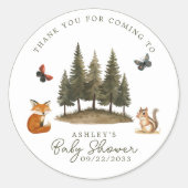 Sticker Rond Baby shower des animaux forestiers de bois Merci (Devant)