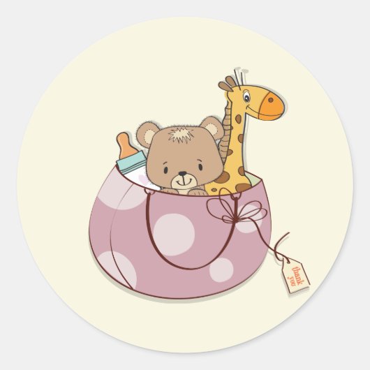Sticker Rond Baby shower des bébés animaux (Devant)