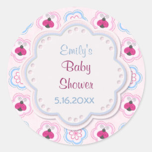 Sticker Rond Baby shower des fleurs de Ladybug - Personnaliser