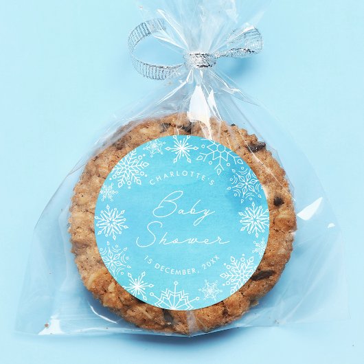 Sticker Rond Baby shower des flocons d'eau bleu