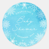 Sticker Rond Baby shower des flocons d'eau bleu (Devant)