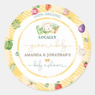 Sticker Rond Baby shower des légumes du marché agricole Jaune