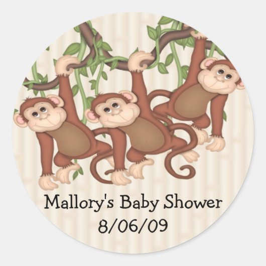 Sticker Rond Baby shower des singes triplés (Devant)