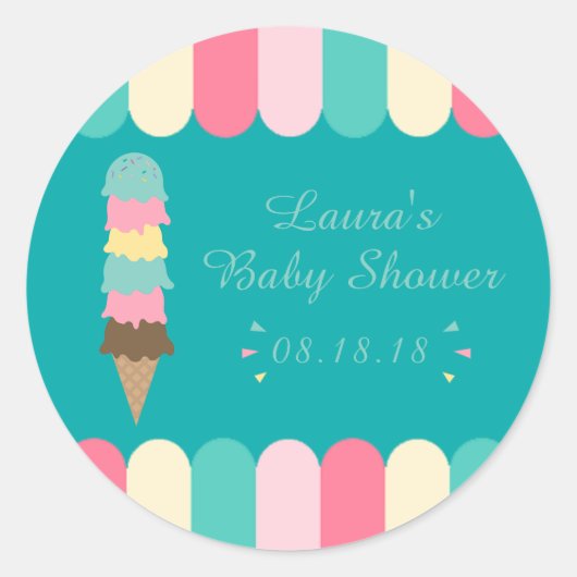 Sticker Rond Baby shower d'été de la crème glacée Turquoise (Devant)