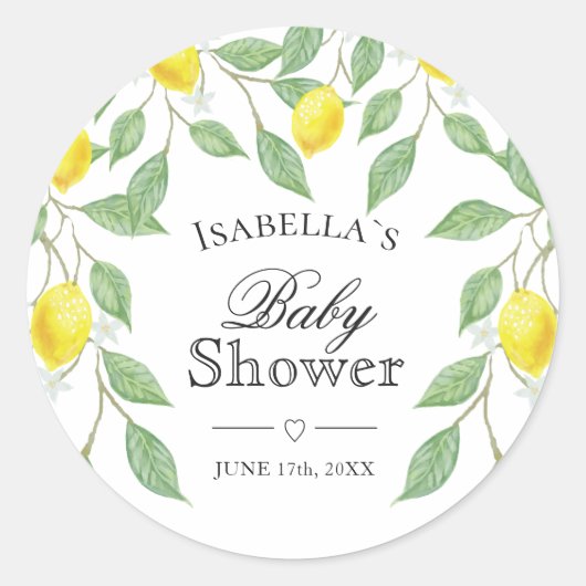 Sticker Rond Baby shower d'été moderne Lemon Boho (Devant)