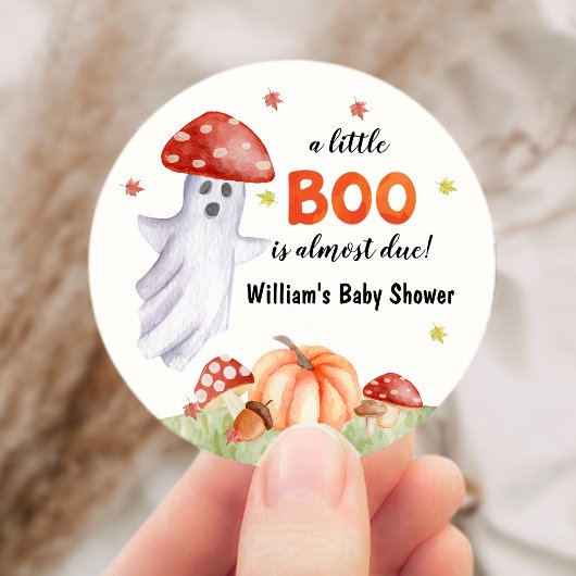 Sticker Rond Baby shower d'Halloween aux champignons fantômes