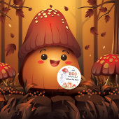 Sticker Rond Baby shower d'Halloween aux champignons fantômes