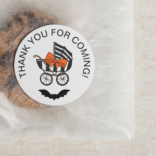 Sticker Rond Baby shower d'Halloween de chauve-souris orange
