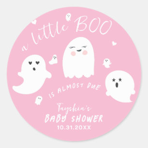 Sticker Rond Baby shower d'Halloween de la fille rose Ghost Boo