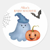 Sticker Rond Baby shower d'Halloween de Little Boo Ghost Citrou (Devant)