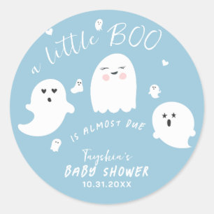 Sticker Rond Baby shower d'Halloween Ghost Boo Blue Boy