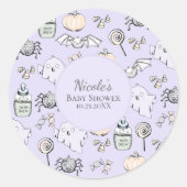 Sticker Rond Baby shower d'Halloween mignon violet Fantôme (Devant)