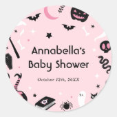 Sticker Rond Baby shower d'Halloween rose (Devant)