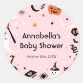 Sticker Rond Baby shower d'Halloween rose (Devant)