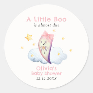 Sticker Rond Baby shower d'Halloween rose Petit Bow