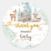 Sticker Rond Baby shower d'hiver de cerfs Merci vert (Devant)