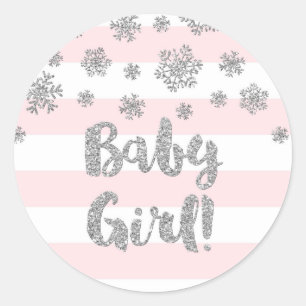 Sticker Rond Baby shower d'hiver de Flamme de neige rose