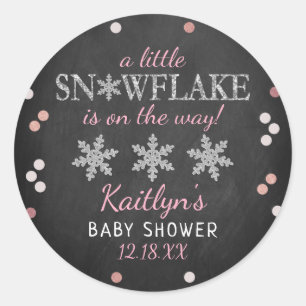 Sticker Rond Baby shower d'hiver des petites filles de flocon d