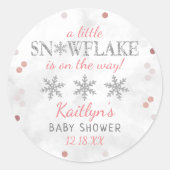 Sticker Rond Baby shower d'hiver des petites filles de flocon d (Devant)