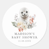Sticker Rond Baby shower d'hiver du phoque arctique (Devant)