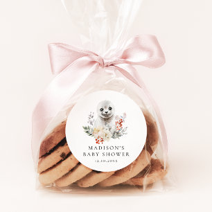 Sticker Rond Baby shower d'hiver du phoque arctique