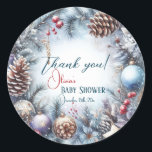 Sticker Rond Baby shower d'hiver père Noël Baby Christmas<br><div class="desc">La collection Père Noël Baby Christmas Winter Baby shower combine la joie festive avec d'adorables motifs sur le thème du bébé. Idéal pour fêter la saison et accueillir un petit,  cette collection allie charme de Noël classique et chaleur d'un baby shower d'hiver joyeux.</div>