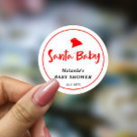 Sticker Rond Baby shower d'hiver père Noël Baby Christmas<br><div class="desc">Ce charmant autocollant rond "Père Noël Baby" pour le Baby shower d’hiver de Noël présente un design festif parfait pour célébrer l’arrivée prochaine d’un petit pendant la saison des fêtes. Avec ses images adorables et ses lettres ludiques, il ajoute une touche joyeuse aux invitations, faveurs ou décorations. Un délicieux souvenir...</div>