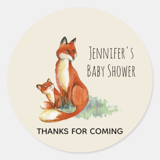 Sticker Rond Baby shower d'illustration d'aquarelle Fox et Baby (Devant)