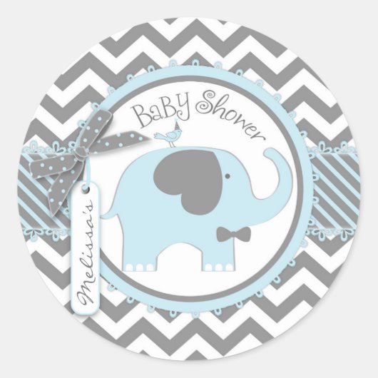Sticker Rond Baby shower d'impression Chevron cravate bleu élép (Devant)