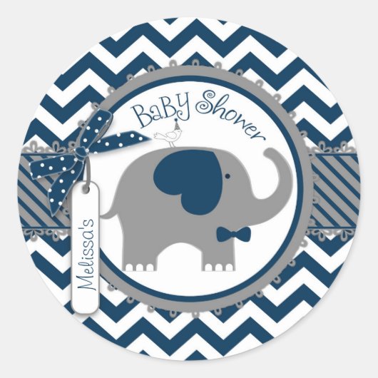 Sticker Rond Baby shower d'impression Chevron cravate éléphant  (Devant)