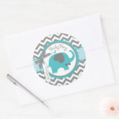 Sticker Rond Baby shower d'impression Chevron turquoise Elephan (Enveloppe)