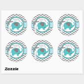 Sticker Rond Baby shower d'impression Chevron turquoise Elephan (Feuille)