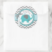 Sticker Rond Baby shower d'impression Chevron turquoise Elephan (Sac)