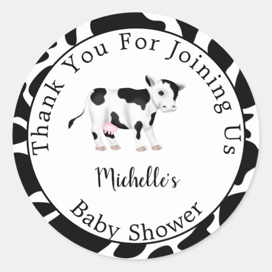 Sticker Rond Baby shower d'impression de vache blanche noire mo (Devant)
